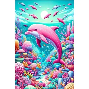 1PCS Vibrant Underwater World Diamond Painting Kit Pink Dolphin Coral Reef DIY Craft Home Decor for Adul
