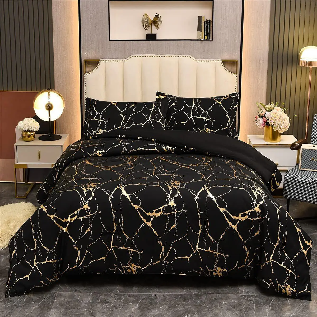 Marble Pattern Decorative Duvet Cover Set, 3 Counts/set Including 1 Duvet Cover & 2 Pillowcase without Filler, Soft Comfortable Polyester Bedding Set for Home Bedroom