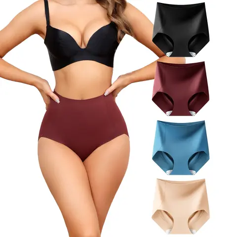 LEVAO High Waisted Tummy Control Seamless Underwear – No Show Shapewear Briefs, 4 Pack (S-XXXL)