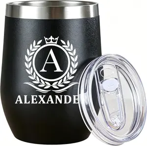 Customized 12oz Stainless Steel Wine Tumbler with Lid - 1 Count, Double Wall Insulated, Portable Insulation Travel Tumbler, Personalized Party Gift for Weddings
