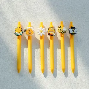 Bee Design Gel Pen, 6 Counts Cute Cartoon Honey Bee Gel Pen, Writing Pen for School & Office Supplies, Party Favors, Aesthetic Gel Pens