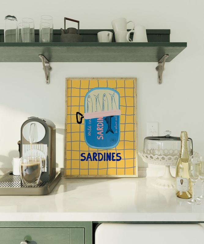 Sardines Art Print, Tin Fish Art Print, Sardines Tin Print, Colorful Fish Print, Kitchen Wall Art, Trendy Wall Art, Seafood Wall Art