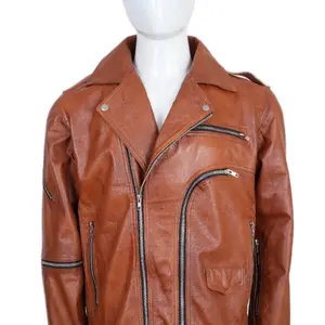 Rick Owen's Bauhaus Stooges Slim-Fit Leather Biker Jacket in Brown for Men Large Classic Distressed Design Minimalist Structured Edgy Fashion