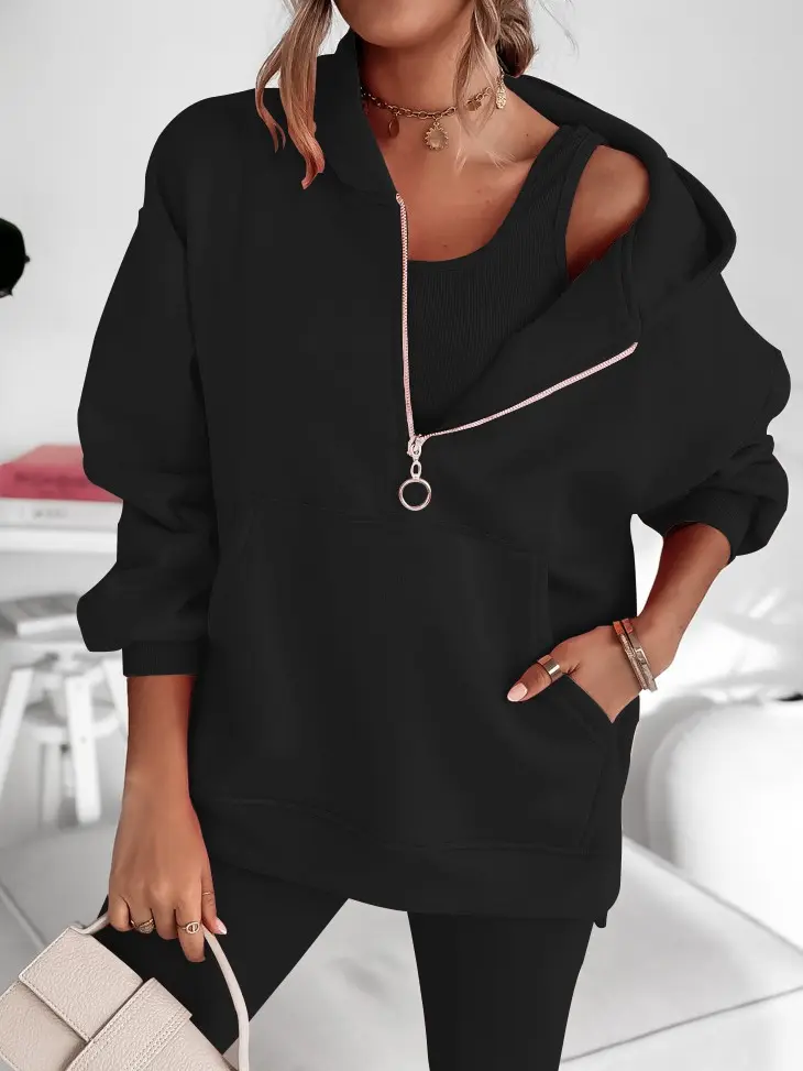 USBOUTIQUE CHIC Women‘s Oversized Hoodie Zip Up Long Sleeve Casual Lounge Sweatshirt Relaxed Fit
