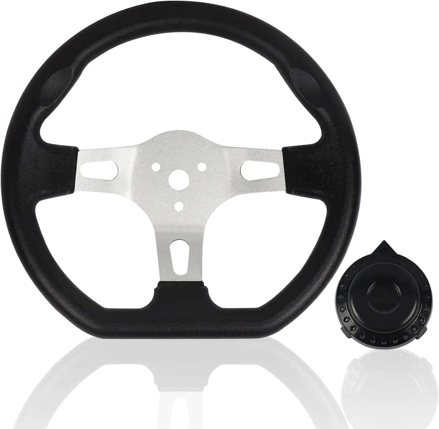10.5inch/27cm Universal 3 Spokes Quick Release Off-Road Kart Steering Wheel With Holes for Go Kart Beach Kart Vehicle Replacement, Black