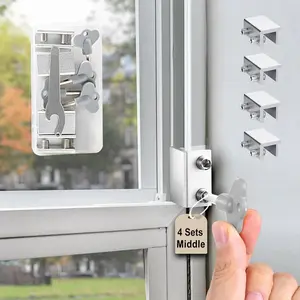 4 Sets Window Locks, Easy to Install Security Locks for Vertical Horizontal Up and Down Windows, Adjustable Aluminum Window Stopper Lock (Silver)