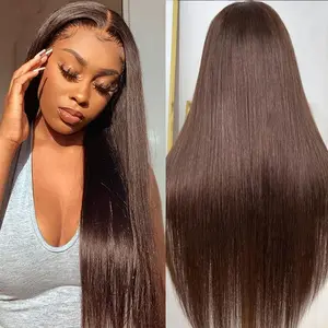 #4 Chocolate Brown Straight Lace Front Wig Human Hair Dark Brown 13X6 HD Lace Frontal Wigs 200% Density Colorful Human Hair Wigs For Women Pre Plucked Hairline
