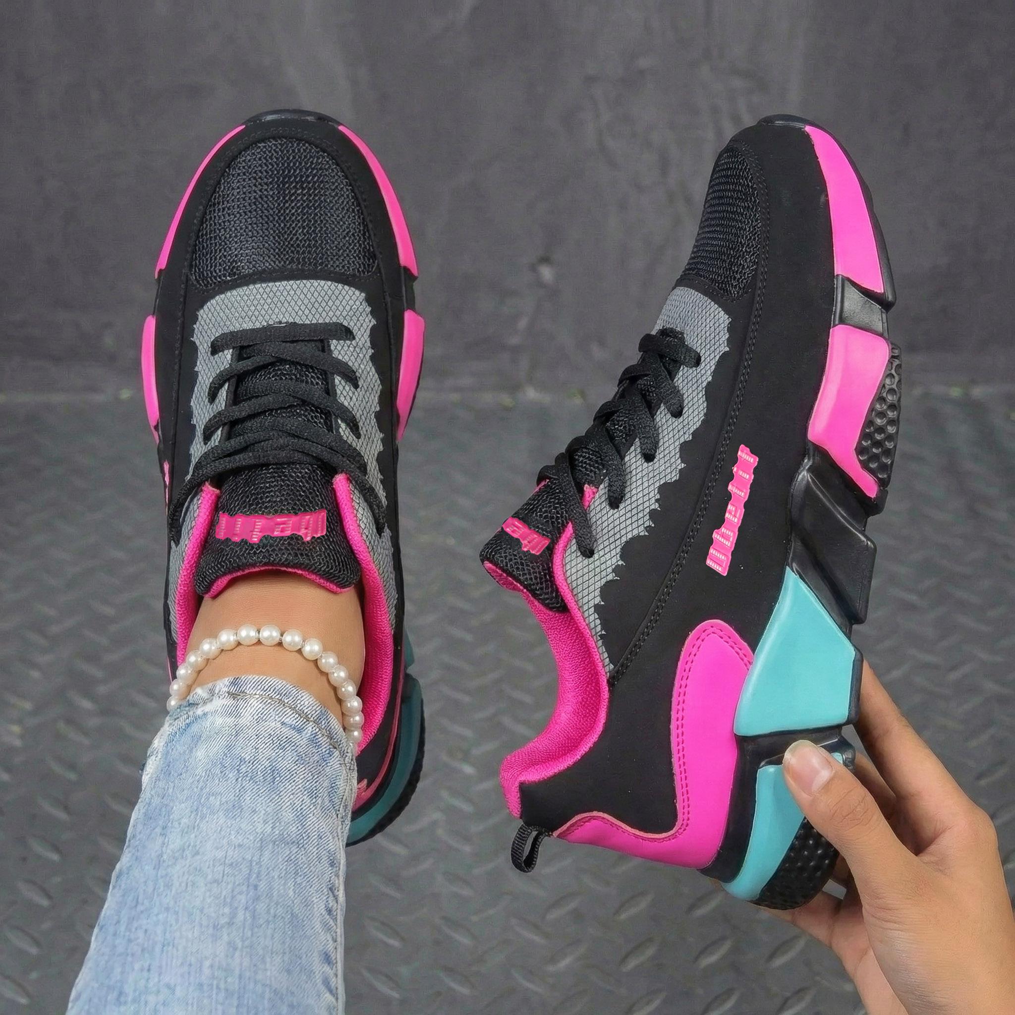 Women’s color-block breathable casual athletic shoes with added height and shock absorption