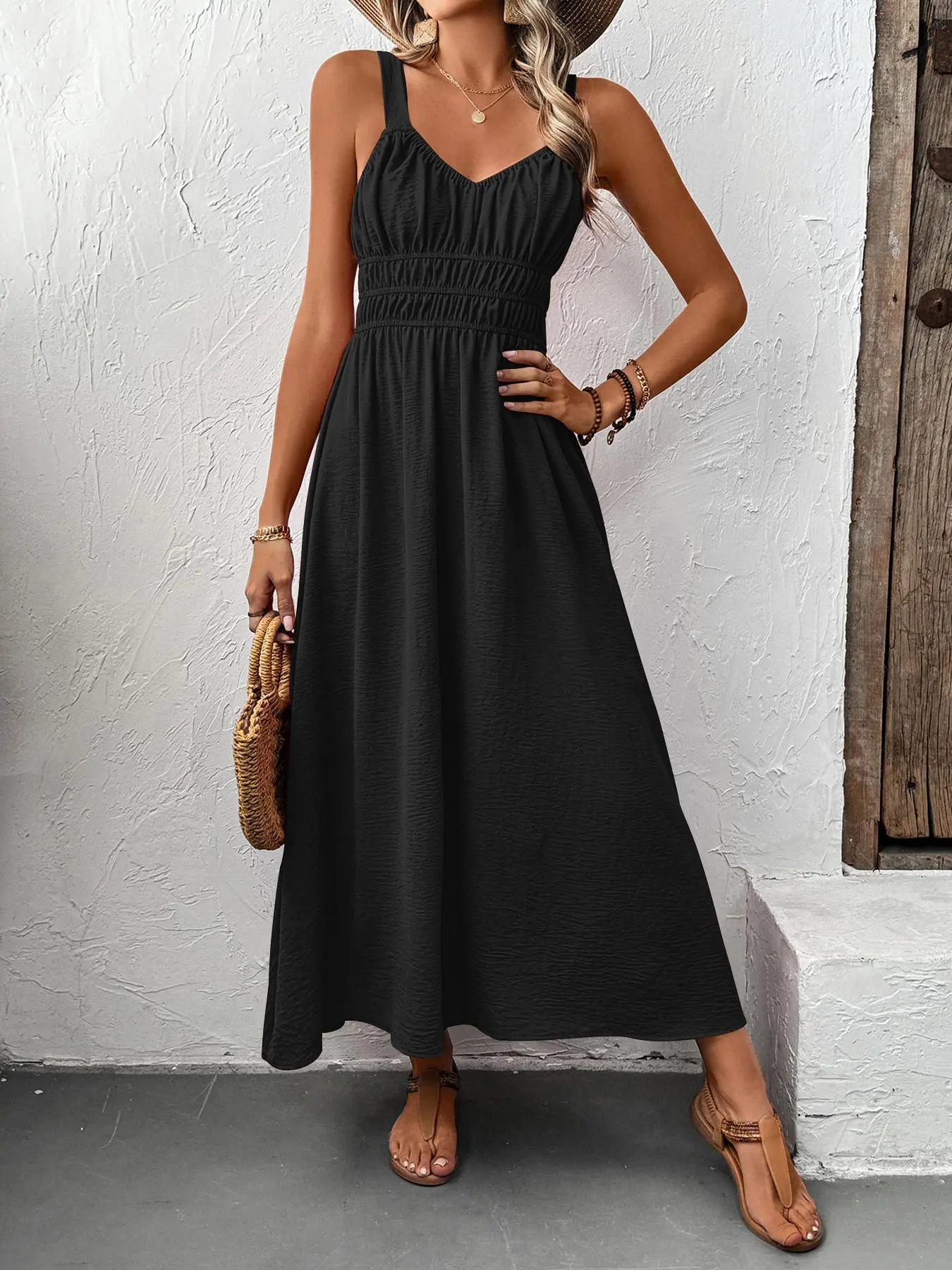 white christmas dresses Chic Lace Insert Open Back Pinstripe Cami Midi Dress for Elegant Summe main image 1