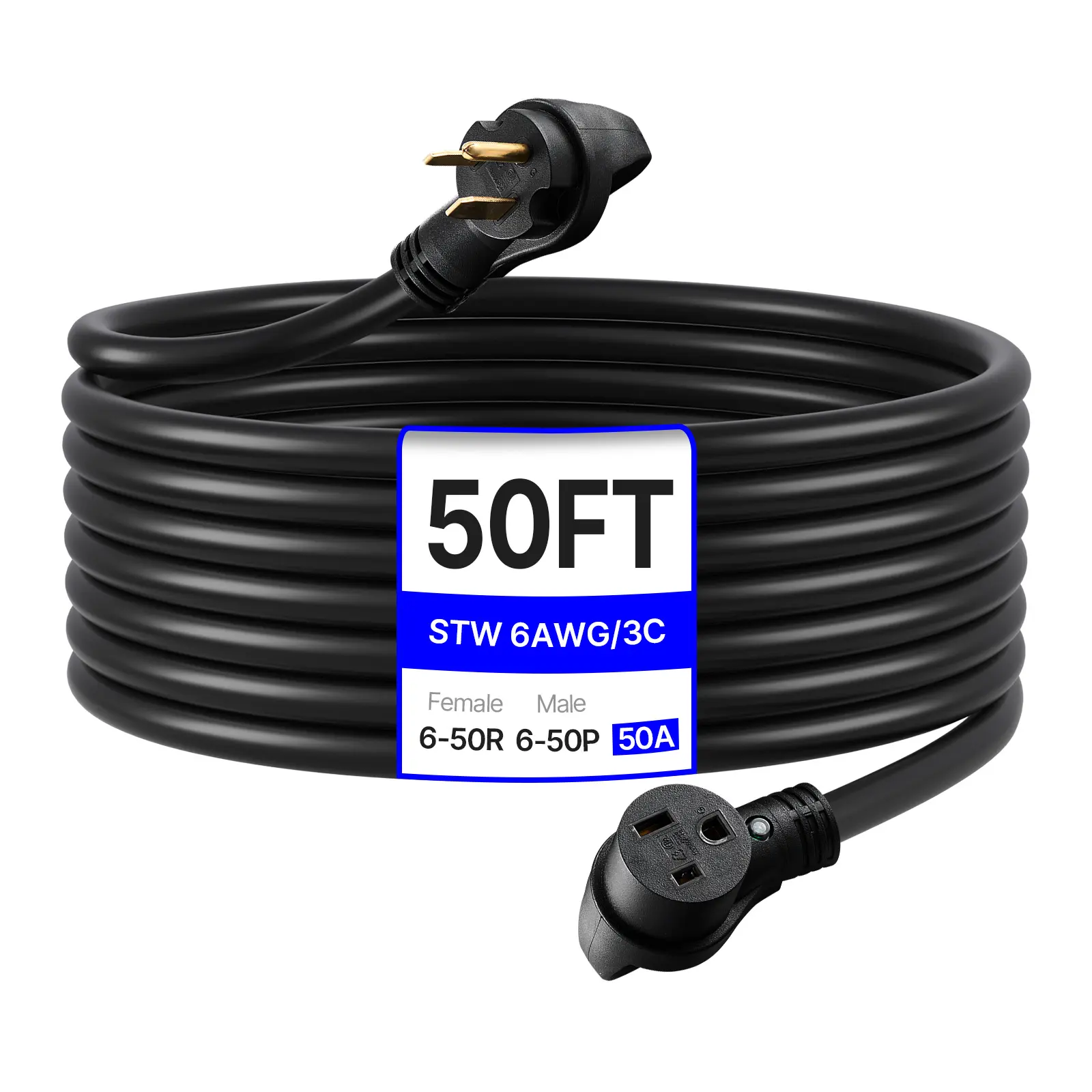 【summerfinds】VEVOR Heavy Duty 50A Generator Extension Cord, 50 ft 250V NEMA 6-50P to 6-50R 12500W Pure Copper Power Cable, Water Resistant with Storage Bag for Storage Organization, Outdoor High-Power Supply Equipment