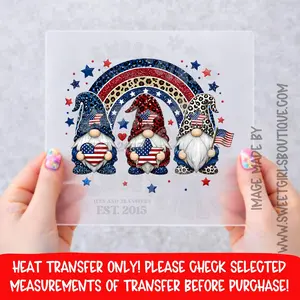 Patriotic Gnome Trio Heat Transfer, Fourth Of July DTF Transfer, American Flag Gnome Shirt Decal, Red White Blue Leopard Stars Graphic, Summer USA Transfer, Not A Shirt