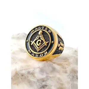 Men's Vintage Geometric Masonic Band Ring, Stainless Steel Party Jewelry, Daily Clothing Decoration, Fashionable Birthday Gift Accessory