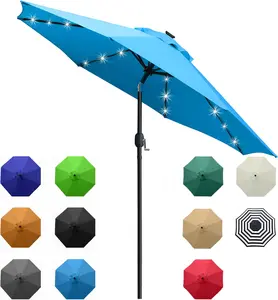 9' Solar LED Lighted Umbrella with 8 Ribs Adjustment and Crank Lift System for Patio(Blue)