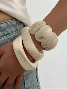 Bohemian Style Geometric Resin Cuff Bracelet, Stackable Bracelets, Fashionable Lightweight Luxury Jewelry Gift for Women, Perfect for Daily Wear & Parties