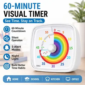 Visual Timer with Night Light, 60-Minute Rainbow Countdown Timer for Kids and Adults, Time Management Tool for Home, School, Kitchen, or Office (White)