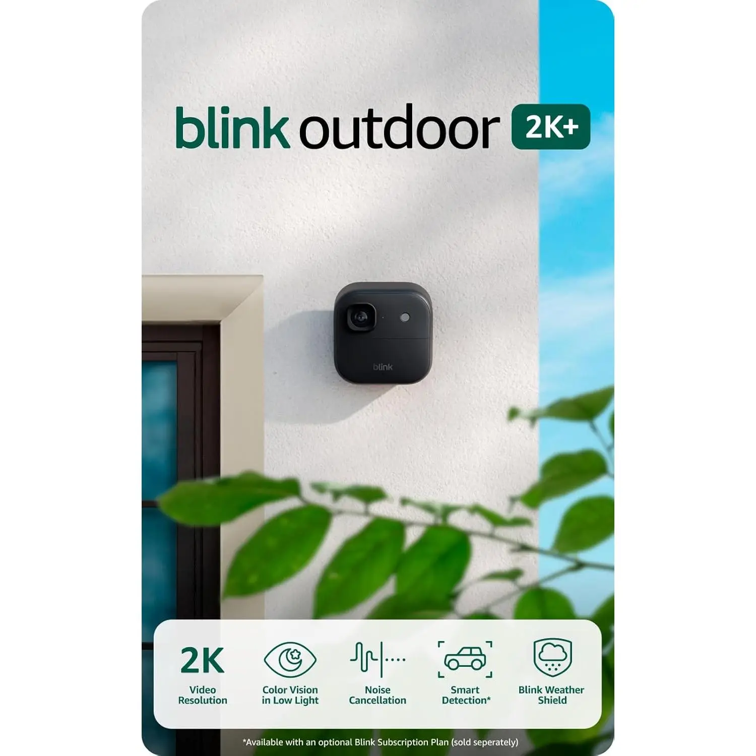 Blink Outdoor 2K+ (newest model) — Wireless smart security camera, 2K video resolution, enhanced audio, two-year battery. Required Sync Module not included — Add-On (Black)