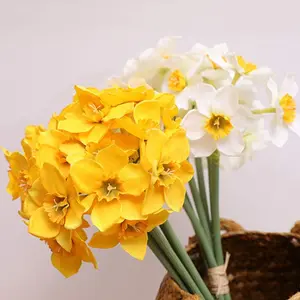 Artificial Daffodils Flowers 15.7 Artificial Narcissus Flower Silk Fake Flowers Wedding Floral Decor Bouquet for Home Party Wedding Office Store Decor