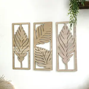 Wooden Leaf Design Wall Decor, 3 Counts/set Boho Style Modern Home Decor Wall Hanging Ornament, Wall Art Decor for Home Living Room Bedroom Office, Poster, Art Wall Decoration