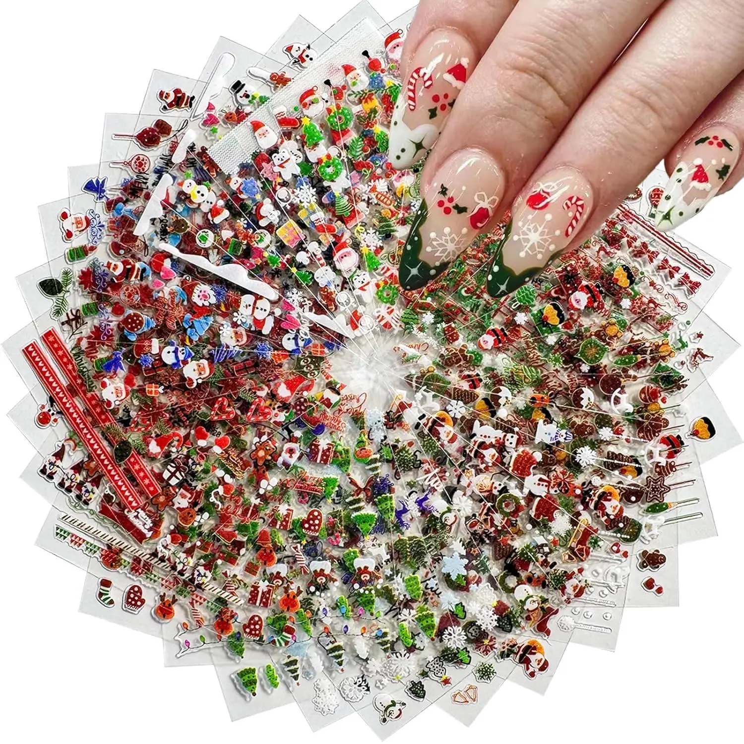 30pcs Christmas Nail Art Stickers Snowflakes,Claus,Reindeer Snowman Designs Self-Adhesive Decals Festive Nail Decorations Access