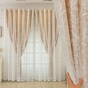Fabric & Lace Double Curtain, 2 Counts/set Window Curtain, Fashionable Window Drapes for Home Living Room Bedroom Office Decor