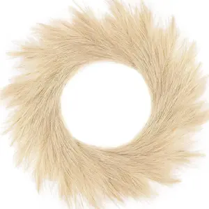 Artificial Pampas Grass Wreath, 26" Faux Pampas Grass Decor for Home Boho Fall Decoration Modern Christmas Decor (Beige, 1)
