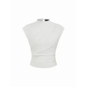 Cider Woven Stand Collar Ruched Crop Blouse