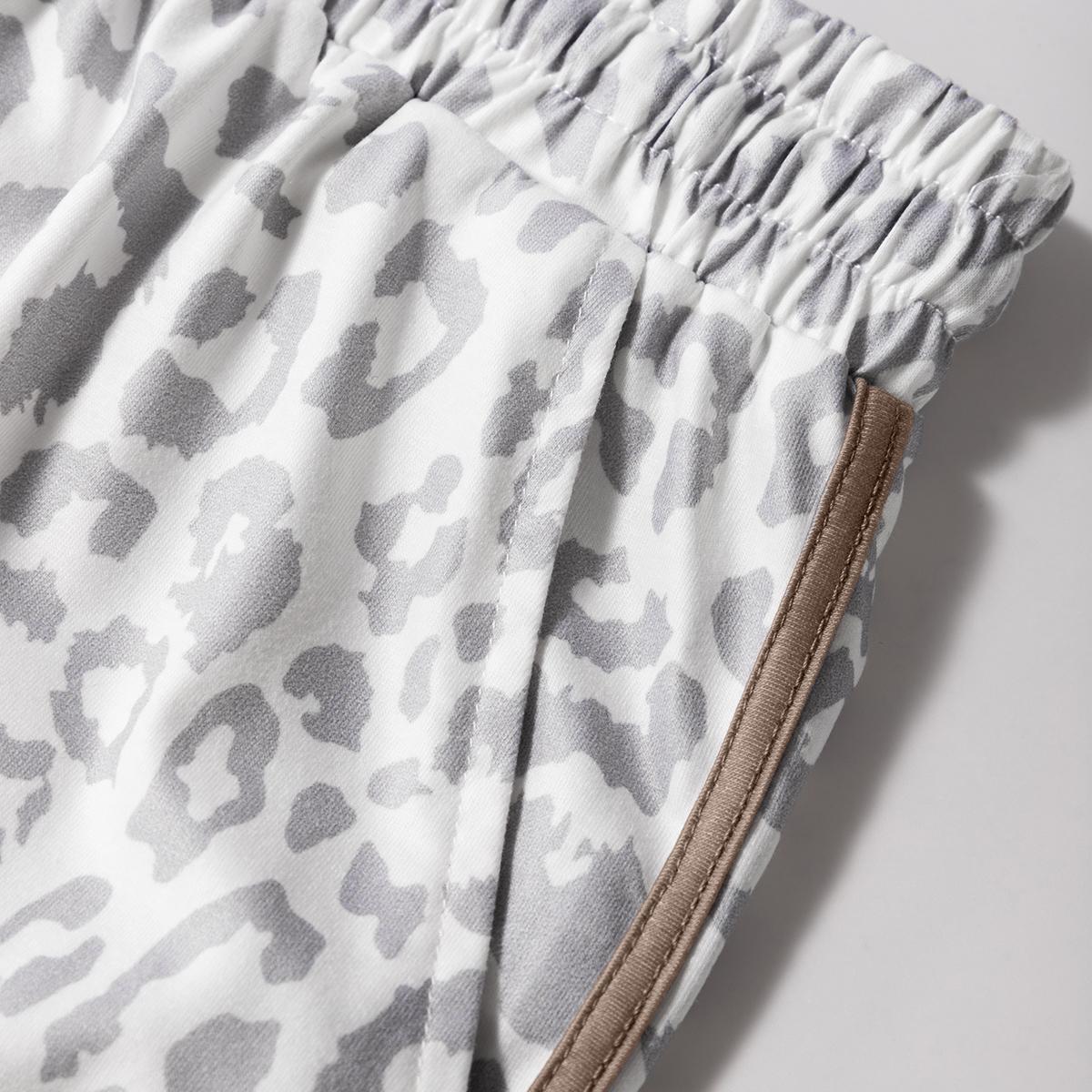 Leopard Elastic Waistband Chic Drawstring Elastic Waist Casual Shorts