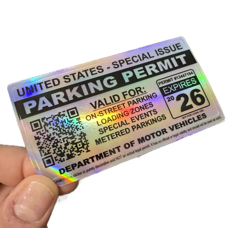 2" x 4" Parking Permit Decal Sticker for Car Exterior - Holographic Vinyl