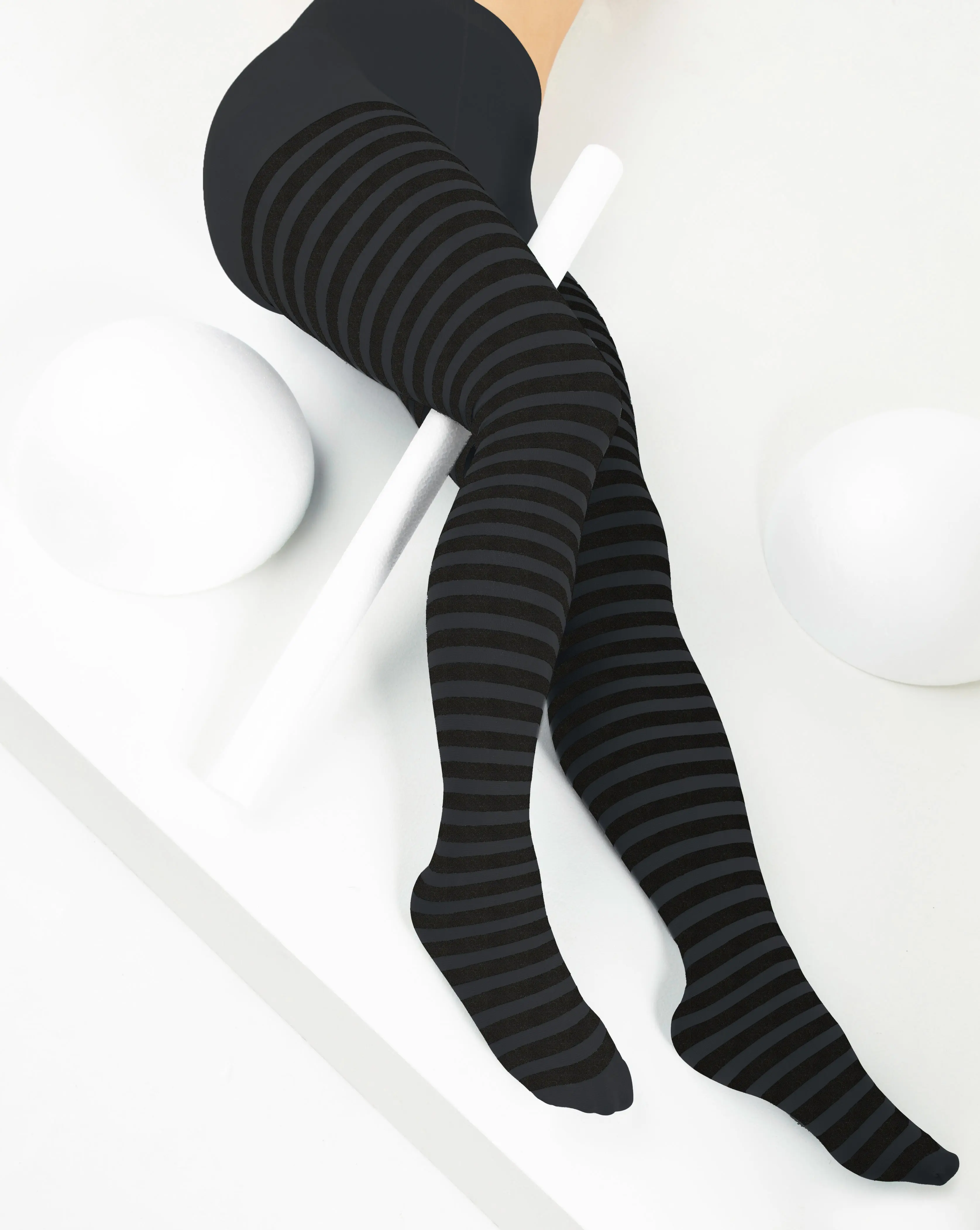 Black Striped Tights 70 Denier - Charcoal