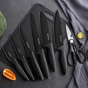 15-piece kitchen knife set with self-sharpening anti-slip handle, dishwasher safe, 6 steak knives, black