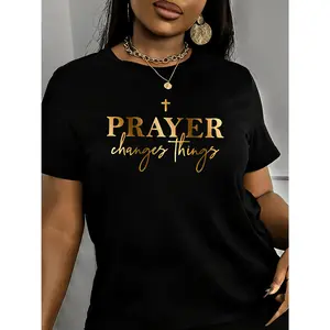 100% cotton spring/summer elegant round-neck polyester letter print women's T-shirt