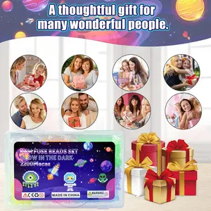 2200 Pcs 5mm Glow in The Dark Fuse Beads Set, 8 Color Alien Space Iron Beads Kit with Pegboard, DIY Handmade Craft Decoration Gift for Kids Birthday and Christmas