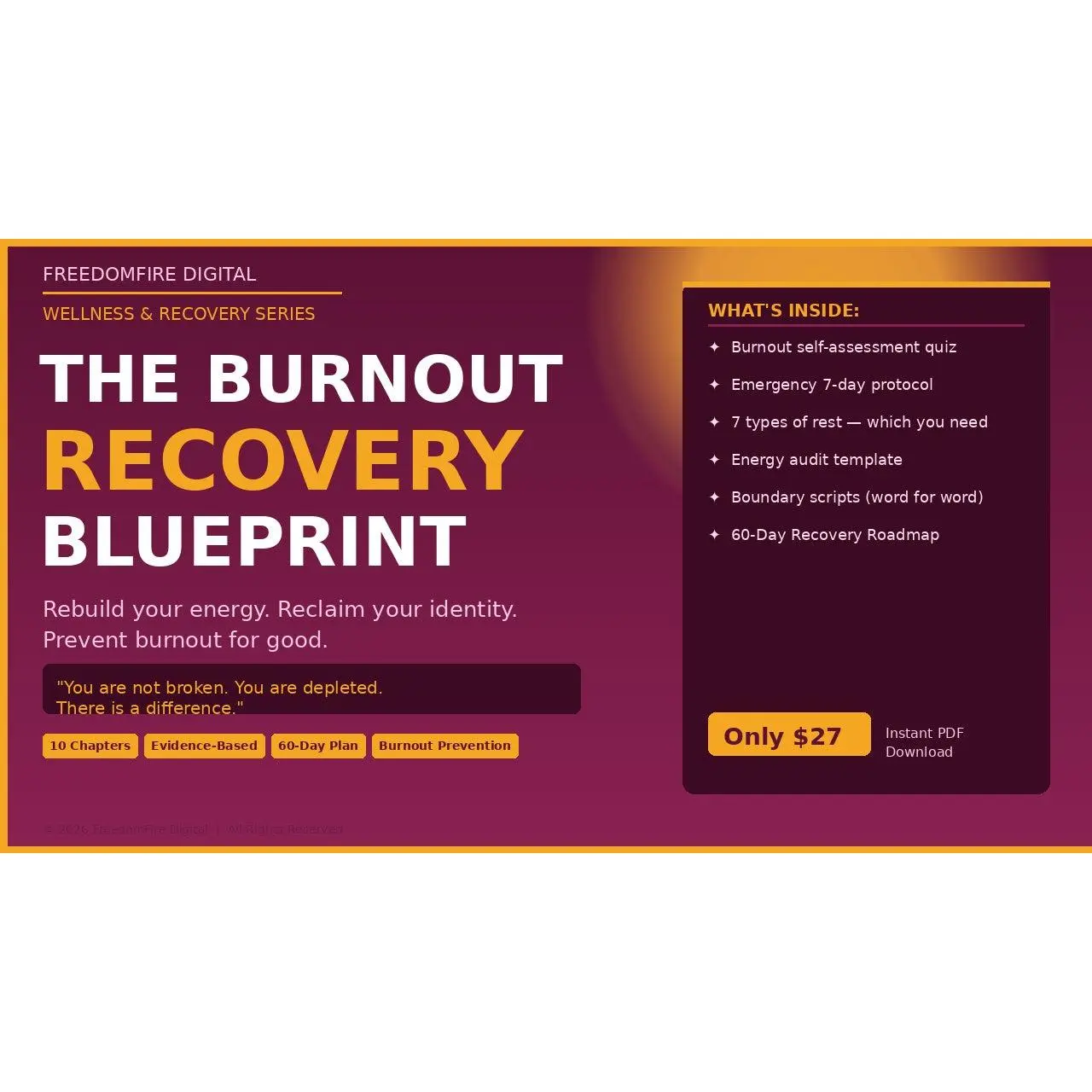 The Burnout Recovery Blueprint — Step-by-Step PDF | Overcome Exhaustion | Stress Relief | Return to Work Guide for Professionals
