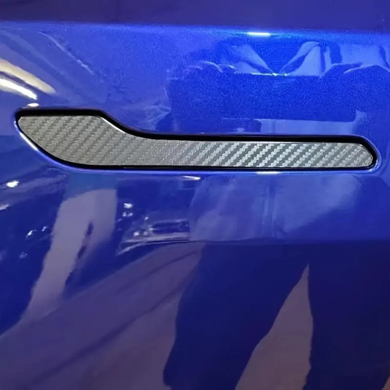 Carbon Fiber Door Handle Sticker, Door Trim Sticker Modified Scratch Resistant, for Tesla Model 3y, Car Decals, Automotive Decals, Automobile Decals, Car Decorative Sticker, Vehicle Exterior Decoration
