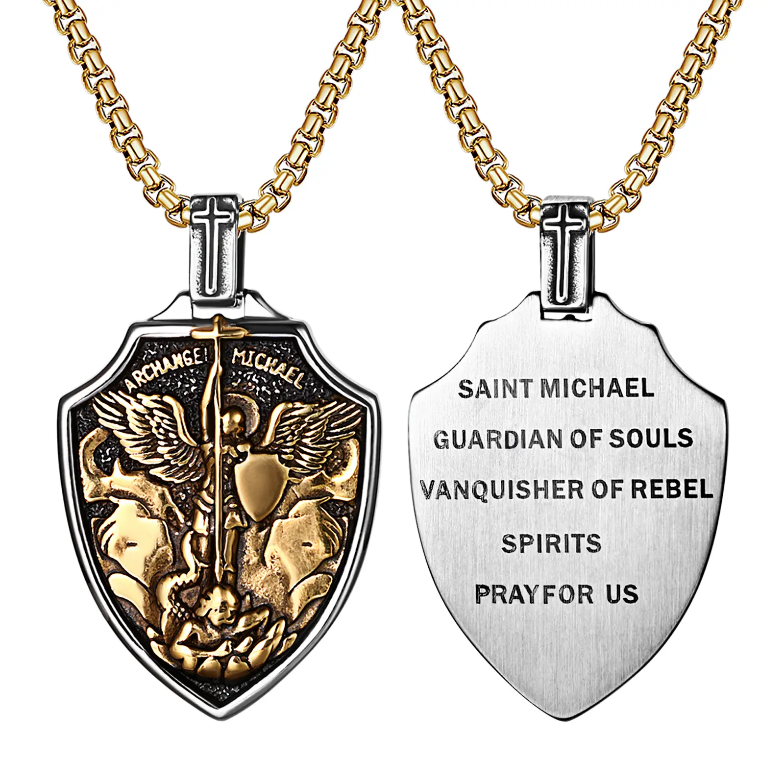 OIDEA Unisex Archangel Saint Michael Shield Necklace, Stainless Steel Chain Religious Protection Amulet Medal Pendant, Catholic Guardian Costume Jewelry Gift, Archangel Necklace, Guardian Necklace summerwins