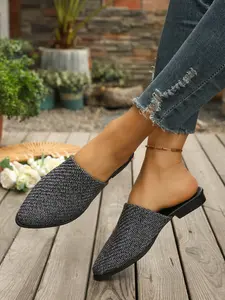 Women's Vintage Open Toe Half Slip-On Flat Sandals, Flat Sandal Shoes, Retro Style Single Shoe, Comfortable Summer Footwear, Casual Wear