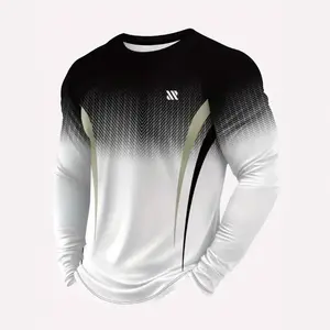 KZZ Men's Geometric Pattern Long-Sleeved T-Shirt Round Neck Pullover Minimalist and Elegant Design