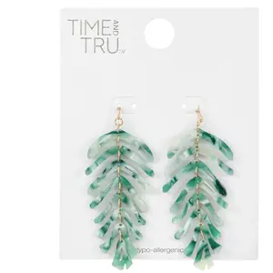 Time and Tru Tropical Leaf Motif Earring, Green, 1 Pair