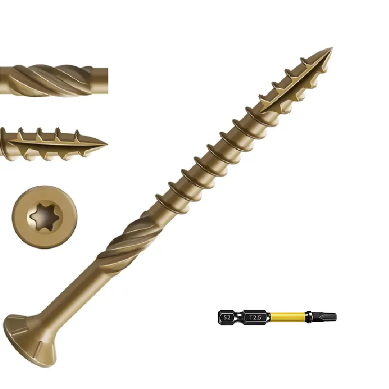 VKKM 100 Pieces #10 x 2.5 in Bronze Torx Gold Threaded Screw-In Exterior Wood Screws, T25 Star Drive Rust-Resistant Epoxy-Coated with Free T25 Bit for Outdoor Decks, Fences, Torx Screws
