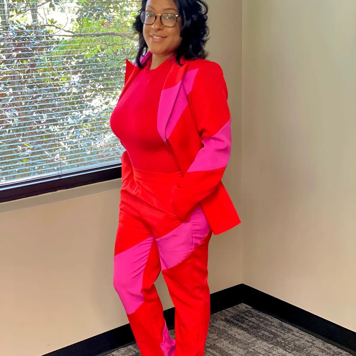 Red Pink Pant Suit