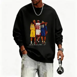 [basketball Legends Gathering] Classic No 23 & 24 Black Crew Neck Sweatshirt - A Must-Have For Cool Basketball Fans Hoodied Everyday Cotton Sweater