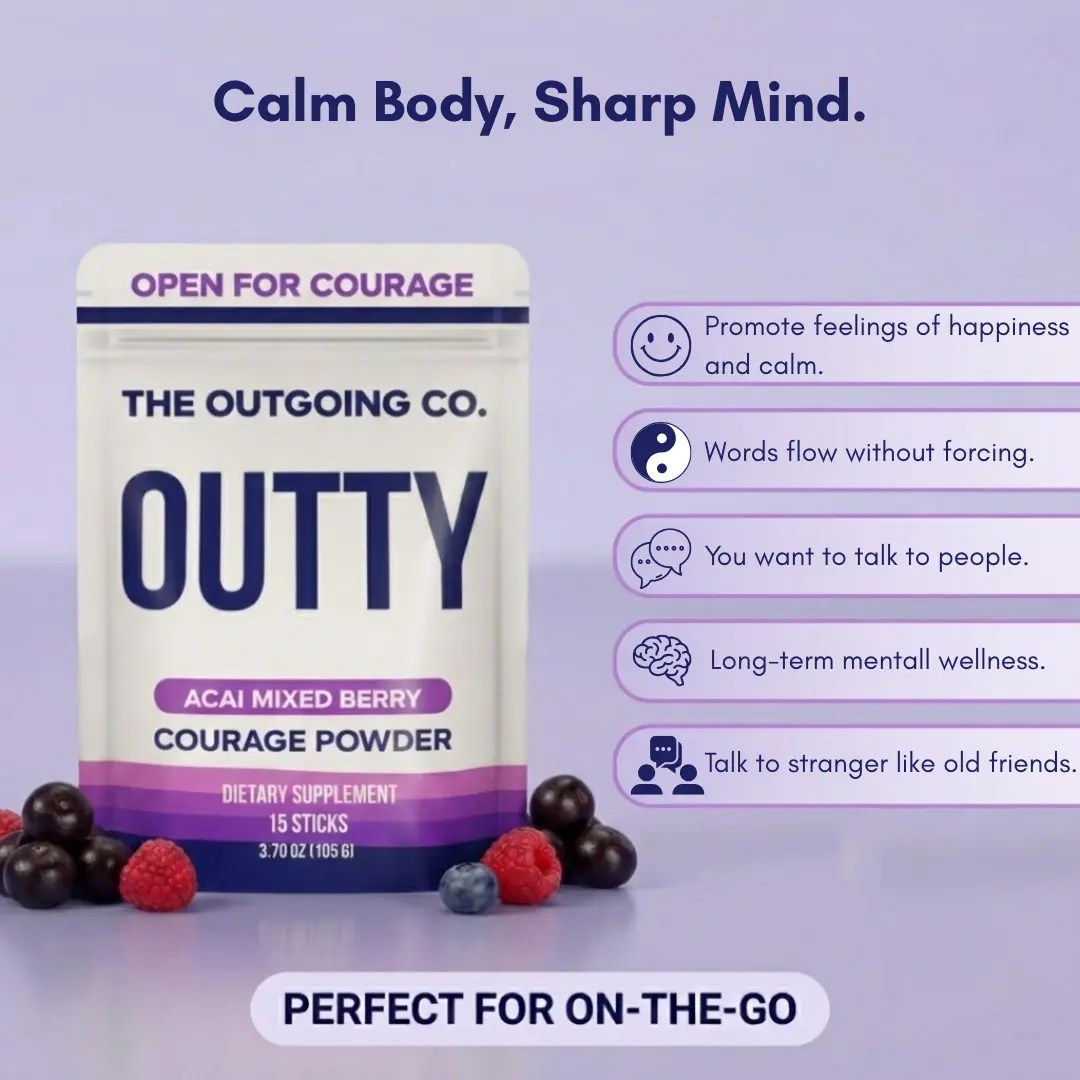 The Outgoing Co. Outty Courage Powder 15 Pack Social Nootropic for Enhanced Confidence & Interactions Acai Mixed Berry Flavor Nootropics & Adaptogens Social Battery Boost