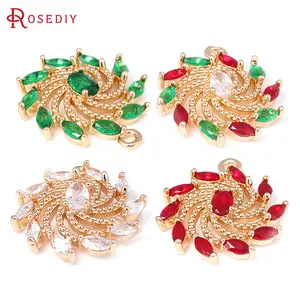 4PCS 18K Gold Color Brass and Zircon Flower Charms Pendants Diy Jewelry Making Supplies Necklace Earrings Accessories for Women