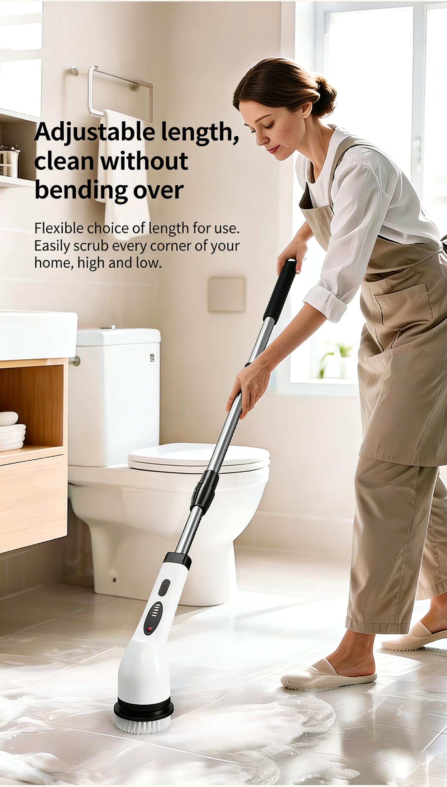 Cordless Electric Spin Scrubber, Rechargeable Power Scrubber with 10 Replaceable Brush Heads & Extendable Handle, Cordless Cleaning Brush for Bathroom, Floor, Tile, Grout, Kitchen, No Bending