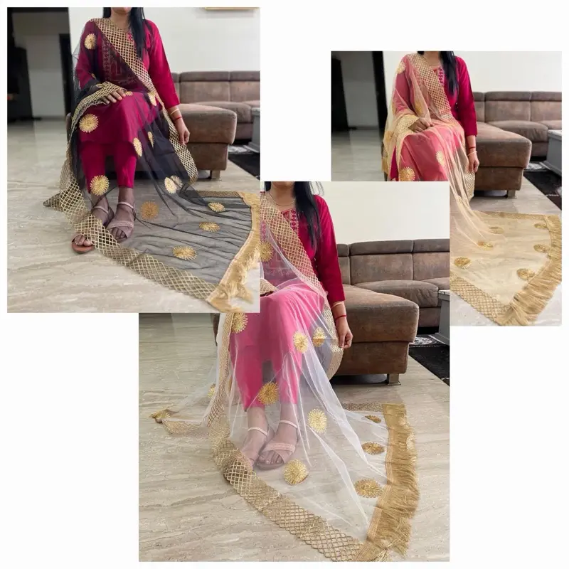 Elegant Net Dupatta - Zari Work, Lace Accent, Fashionable Scarf for Female Everyday Wear