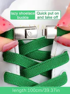 Free-Tie Shoelaces Set, 2pcs Elastic Shoelaces 100cm, 2pcs Shoelaces Buckles, Casual Plain Design, All Seasons, for Sneakers Canvas Shoes