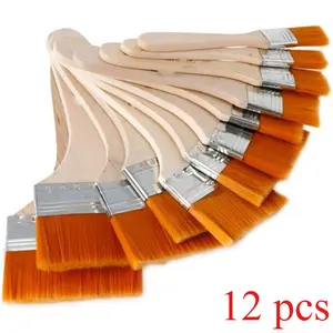 12Pcs Flat Art Paint Brushes Set,Assorted Size Nylon Painting Brushes for Artists & Beginners,Easy To Clean Wooden Handle,Perfect Gift for Art Lovers,Hand Tools Kits