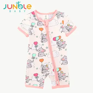JUNBLEBABY Unisex Bamboo Blend Short Sleeve Graphic Coat - Baby Bodysuit Playwear, Elephant Stars Prints, Double Zipper, Soft Breathable Fabric