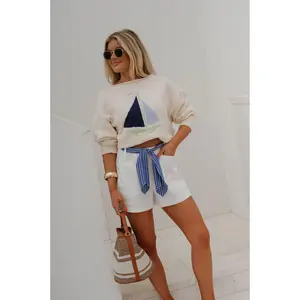 Boat Neck Sweater Top-Ivory