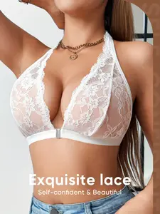 Women's Lace Bralette, Front Button Design, Invisible Strapless Floral Pattern, Lightweight Breathable Underwear, Sexy Lingerie